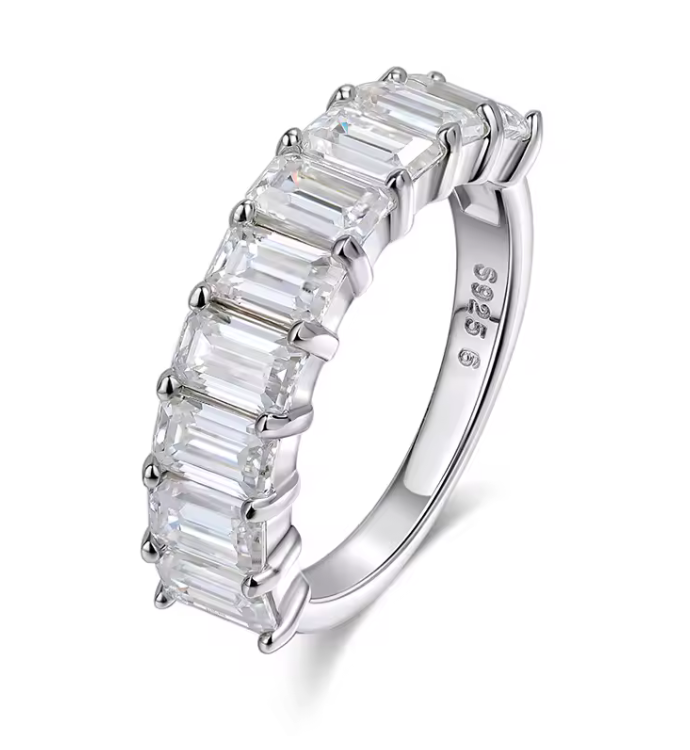 Eternity Band Cut Women's Emerald Ring S925 Sterling Silver
