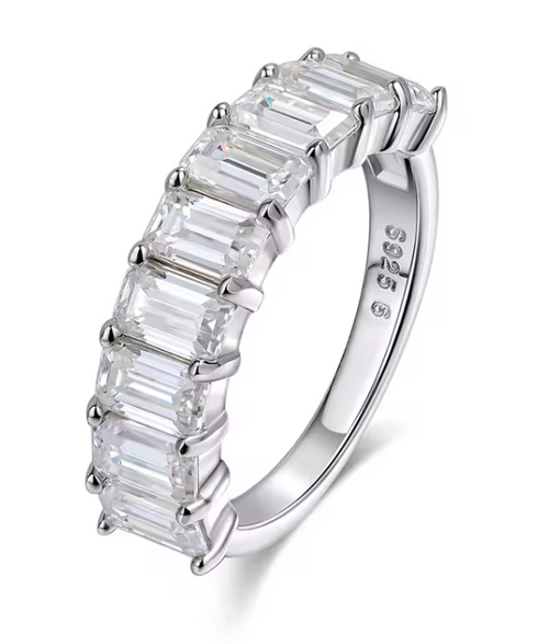 Eternity Band Cut Women's Emerald Ring S925 Sterling Silver