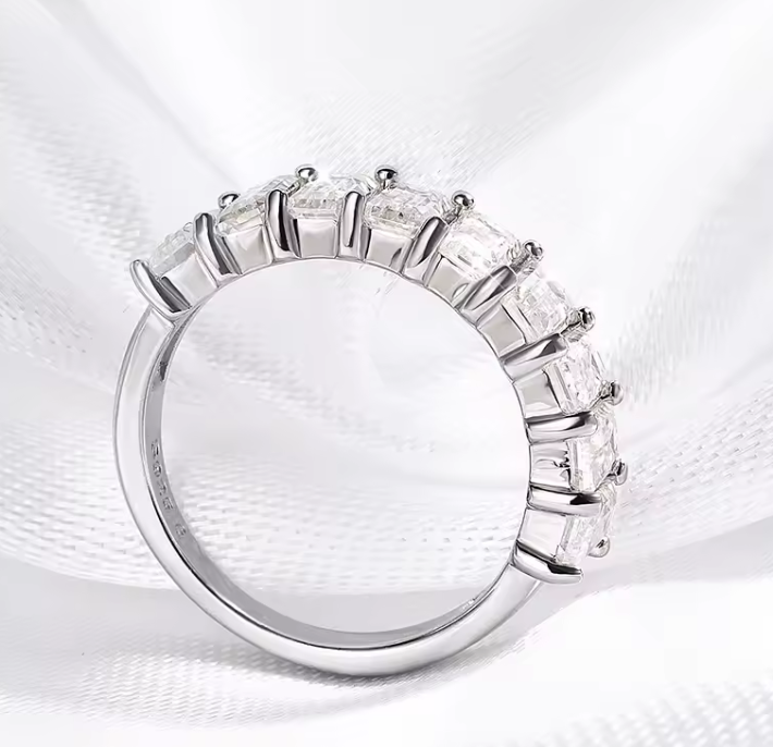 Eternity Band Cut Women's Emerald Ring S925 Sterling Silver