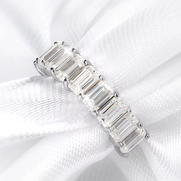 Eternity Band Cut Women's Emerald Ring S925 Sterling Silver