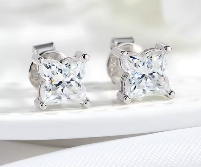 The Flower Stud Cut Women's Diamond Earring S925 Sterling Silver