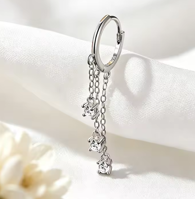 The 3 Gem Drop Cut Women's Lab Diamond Earring S925 Sterling Silver