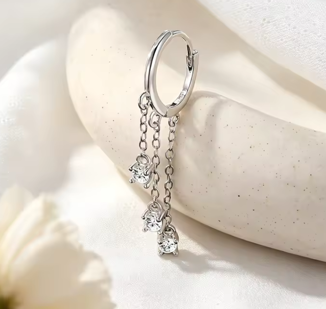 The 3 Gem Drop Cut Women's Lab Diamond Earring S925 Sterling Silver
