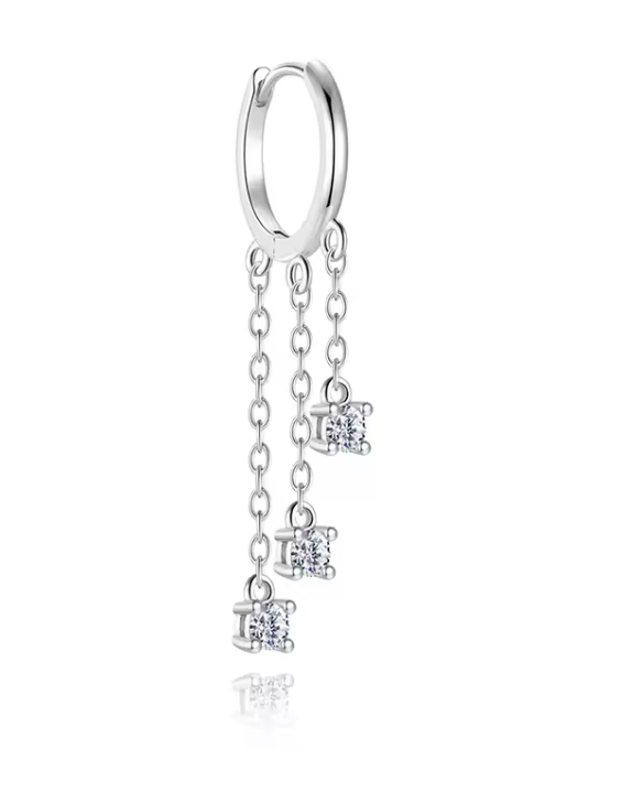 The 3 Gem Drop Cut Women's Lab Diamond Earring S925 Sterling Silver