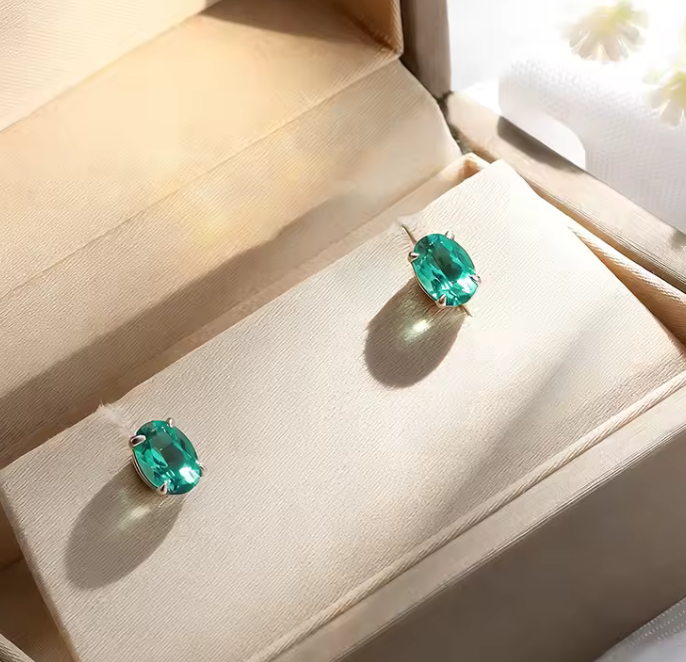 The Columbian Emerald Stud Cut Women's Diamond Earring S925 Sterling Silver