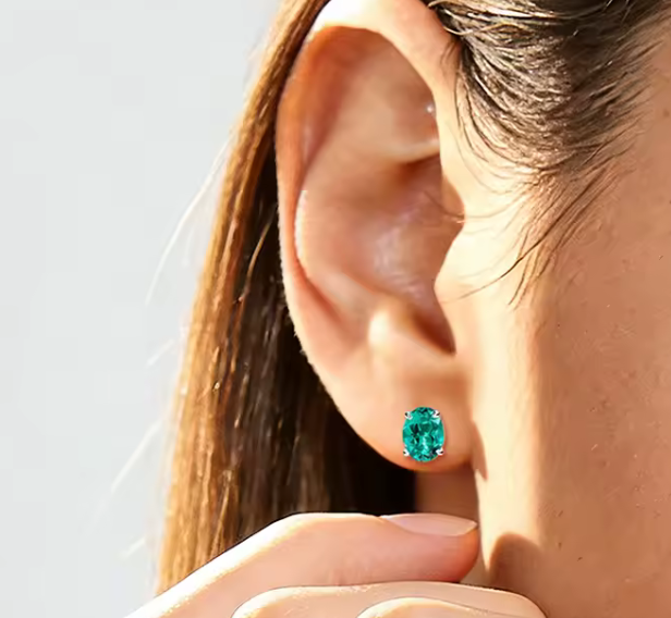 The Columbian Emerald Stud Cut Women's Diamond Earring S925 Sterling Silver