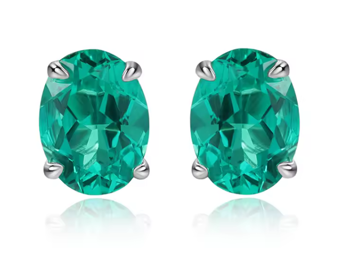 The Columbian Emerald Stud Cut Women's Diamond Earring S925 Sterling Silver