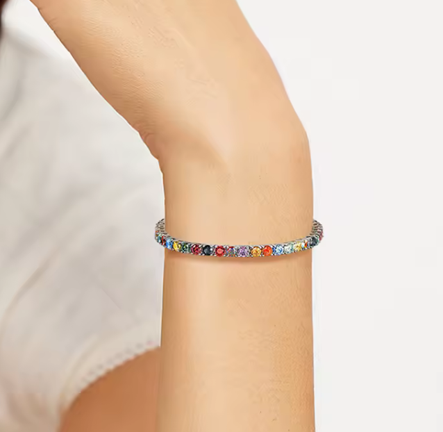 The Rainbow Tennis Band Women's Lab Diamond Bracelet S925 Sterling Silver