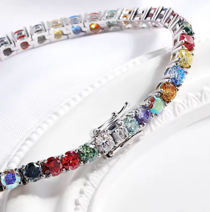 The Rainbow Tennis Band Women's Lab Diamond Bracelet S925 Sterling Silver