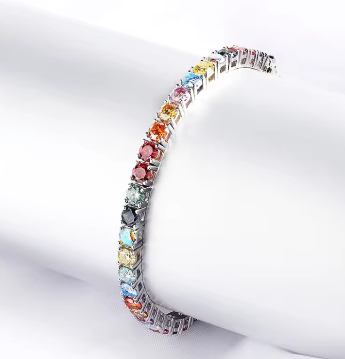 The Rainbow Tennis Band Women's Lab Diamond Bracelet S925 Sterling Silver