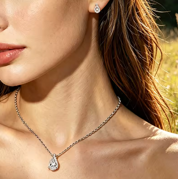 The Oval Necklace & Earrings set  Women's Lab Diamond Necklace S925 Sterling Silver